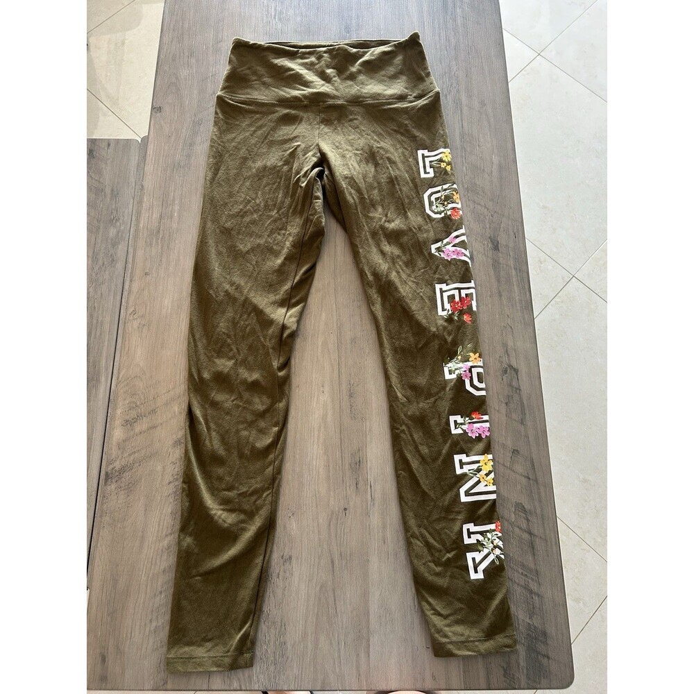 Victoria's Secret PINK Olive Green Tropical Logo Leggings M